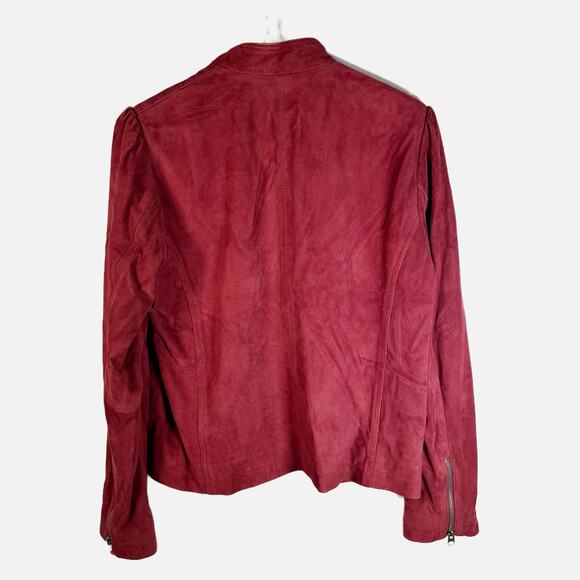 Lucky Brand Suede Leather Jacket Large Burgundy Wine Red Zip Moto Style Women’s - Picture 2 of 14